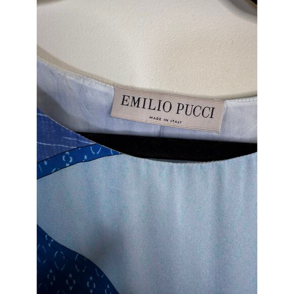 Emilio Pucci 100% Silk Shift Dress Size 8  Blue Geometric Print Made in Italy - Picture 3 of 6